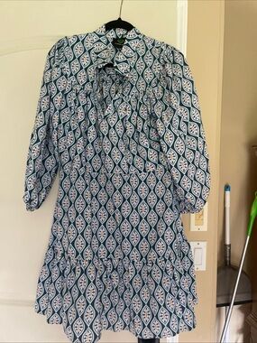 NWOT Catherine Prevost XL Shades blue cotton V neck knee length side zip dress